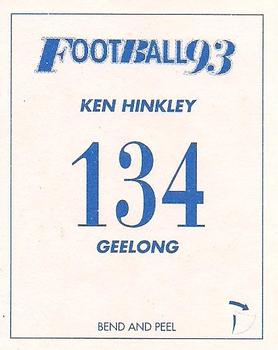 1993 Select AFL Stickers #134 Ken Hinkley Back